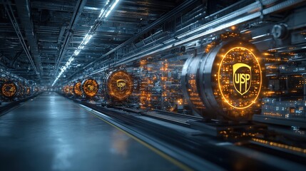 Fototapete - High-tech logistics a futuristic warehouse facility showcasing supply chain innovation and digital art