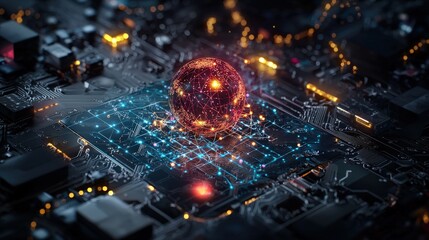Poster - Digital development project cyber landscape graphic visualization futuristic environment close-up view innovation concepts