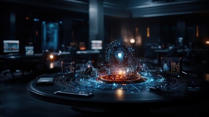 Poster - Advanced digital governance hub high-tech office futuristic visualization dark environment innovative concept