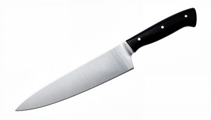 Isolated item on white background of a chef's knife with black handle