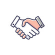 © Lull - Handshake agreement icon. Partnership symbol, collaboration, deal, unity, teamwork success.  Shows mutual trust and commitment.