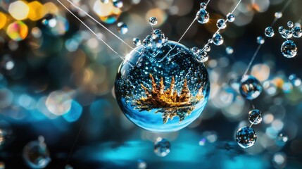 Leinwandbilder - Reflection of nature closeup of beads on thread macro photography indoor artistic abstract concept