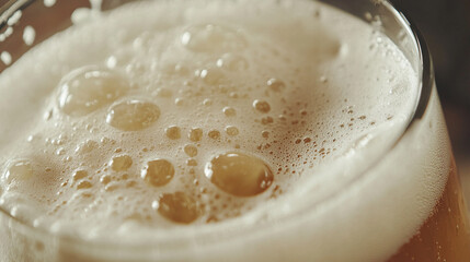 Wall Mural - Glass of beer with foam on top. The foam is white and the beer is brown. The glass is half full