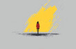 © cato_rium - Lonely girl on gray winter background in yellow square, loneliness and mental disorders concept. Banner template affective seasonal disorder, depression and mental problems with space for text