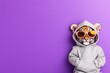 © Fxquadro - Tiger cub leaning in a hoodie with orange glasses.
