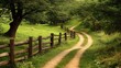 © WINGGOD - A rustic split-rail fence lining a dirt path through a picturesque countryside