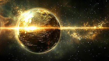 Wall Mural - Vibrant cosmic explosion illuminating a distant planet in a dark, star-filled universe