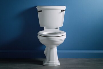 Poster - A single white toilet sits on top of a wooden floor, with no surrounding context