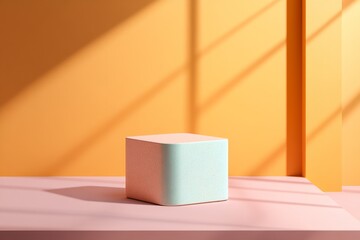 Aufkleber - A geometric illustration of a cube-shaped box with simple pastel shades, set against a flat background