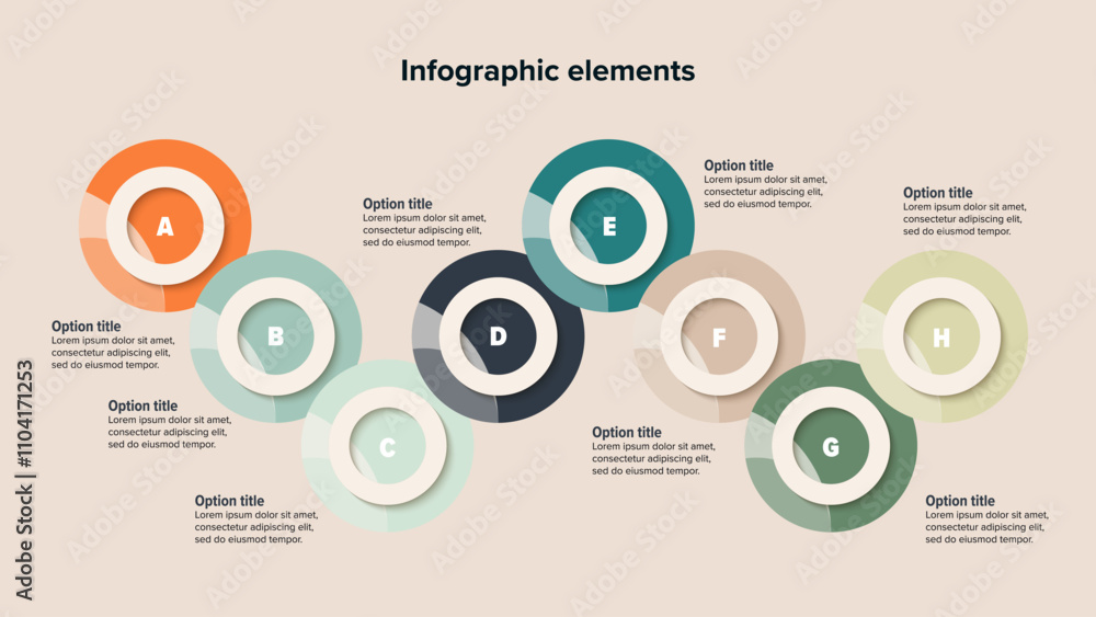 Business process chart infographics with 8 step circles. Round workflow ...