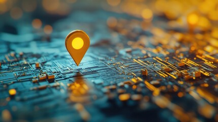 Close-up image of a map pin on a circuit board, suitable for tech-related projects and illustrations