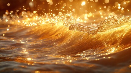 Sticker - A close-up of shimmering golden waves reflecting light, creating a tranquil atmosphere.