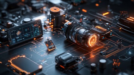 Aufkleber - Showcasing innovative digital tools and apps for a high-tech futuristic workspace environment