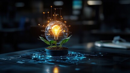 Aufkleber - Sustainable business innovations futuristic workspace infographic digital environment close-up eco-friendly solutions