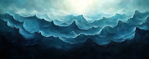 Sticker - A serene depiction of rolling ocean waves under a soft, glowing light.