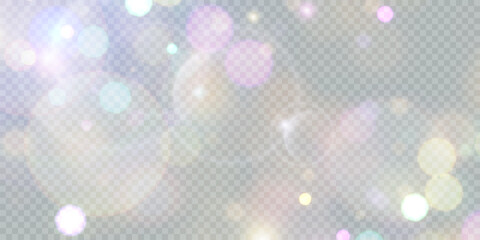 Poster - Light effect with many sparkling rainbow highlights on transparent background. Colorful bokeh and shiny background.