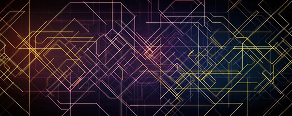 Wall Mural - Abstract geometric lines in vibrant colors on a dark background, suggesting technology and connectivity.