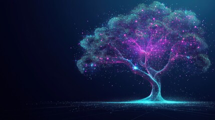 Wall Mural - A glowing, digital tree with vibrant colors representing nature and technology fusion.