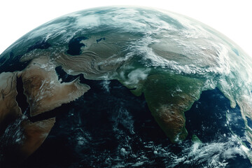 earth viewed from space with an emphasis on india, asian continents, transparent background, global 