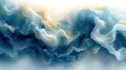 Wall Mural - abstract swirling blue and cream waves creating a serene, artistic background.