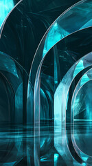 Wall Mural - abstract background featuring futuristic arches and reflective surfaces with vibrant hues of blue an