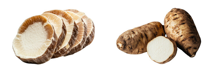 Set of fresh wild yam, isolated on transparent background.