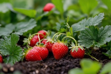 Canvas Print - Fresh strawberries arranged in a market display ready for sale