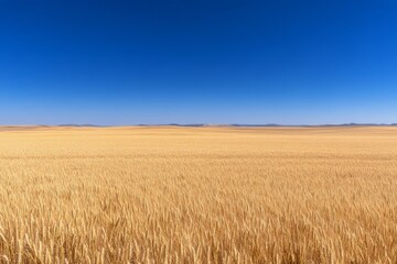 Canvas Print - Golden wheat field under clear blue sky during a sunny day