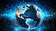 © Wafa - Seamless global communication in the digital age, consisting of a glowing 3D globe at the center and a holographic interface symbolizing modern technology.