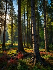 Wall Mural - Beautiful landscape of the Russian forest with vibrant colors.