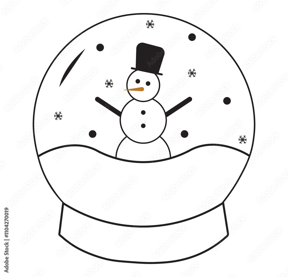 Black line Christmas snow globe with fallen snow and Christmas tree ...