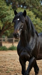 Canvas Print - Black Berber stallion in paddock.