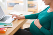 © peopleimages.com - Pregnant woman, hands or online browsing with laptop for research, information or schedule at home. Female person, freelancer or pregnancy with computer for web search or maternity plan at house