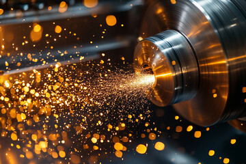 Fototapete - Precision crafting under sparks in a busy machine shop environment