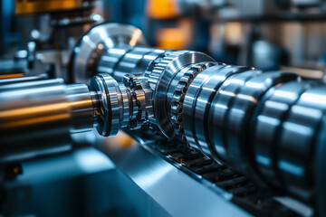 Fototapete - Precision craftsmanship in metalwork showcases skilled lathe operator