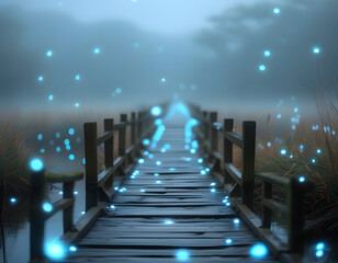 Poster - Mystical Bridge with Glowing Lights