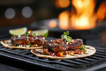 Sticker - Juicy grilled steak tacos with fresh lime and cilantro at a barbecue gathering