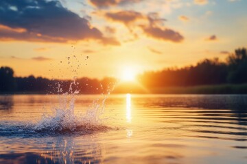 Canvas Print - Splash of water at sunset in tranquil outdoor setting