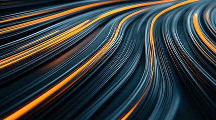 Abstract image with flowing curved lines and vibrant orange highlights on a dark background, suggesting movement and speed in a digital or technological context.