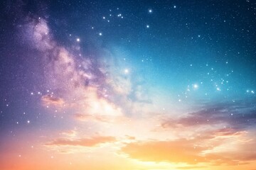 Wall Mural - Starry night sky over horizon with colorful gradient at twilight