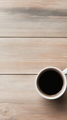 Poster - Coffee cup on wooden table with smooth surface and natural lighting in a cozy setting