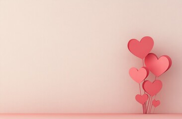 Decorative pink paper hearts arranged on a light background for a romantic occasion