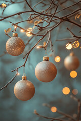 Wall Mural - christmas tree baubles hanging on a branch