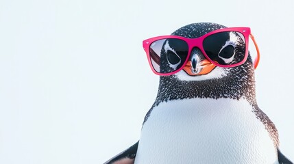 Poster -  a penguin wearing pink sunglasses against a white background