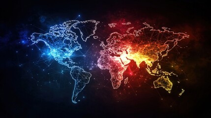 Poster - Global digital innovation map a futuristic graphic of technological advancements across continents
