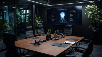 Poster - Innovative corporate meetings using holographic ai advisors for a futuristic office digital presentation experience