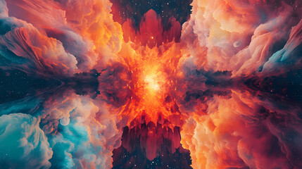 Wall Mural - Stunning visual representation of a cosmic explosion showcasing a vibrant kaleidoscopic display of color and light within the boundless realm of the galaxy. Kaleidoscopic. Illustration