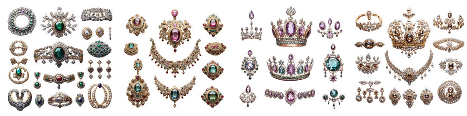 Wall Mural - sparkling jewels – glimmering accessories adorning the royal attire isolated on clear white backgrou
