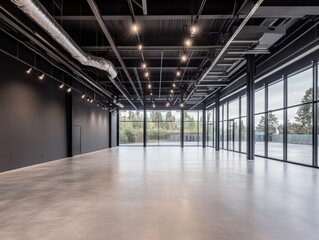 Aufkleber - The spacious studio features sleek furnishings and expansive windows, creating an inviting atmosphere filled with natural light, ideal for creative projects