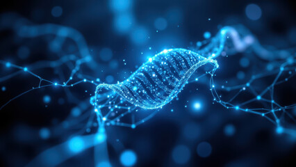 "Semaglutide - A visual representation of a human growth hormone peptide molecule with glowing blue particles and digital circuit patterns, symbolizing biotech innovation."